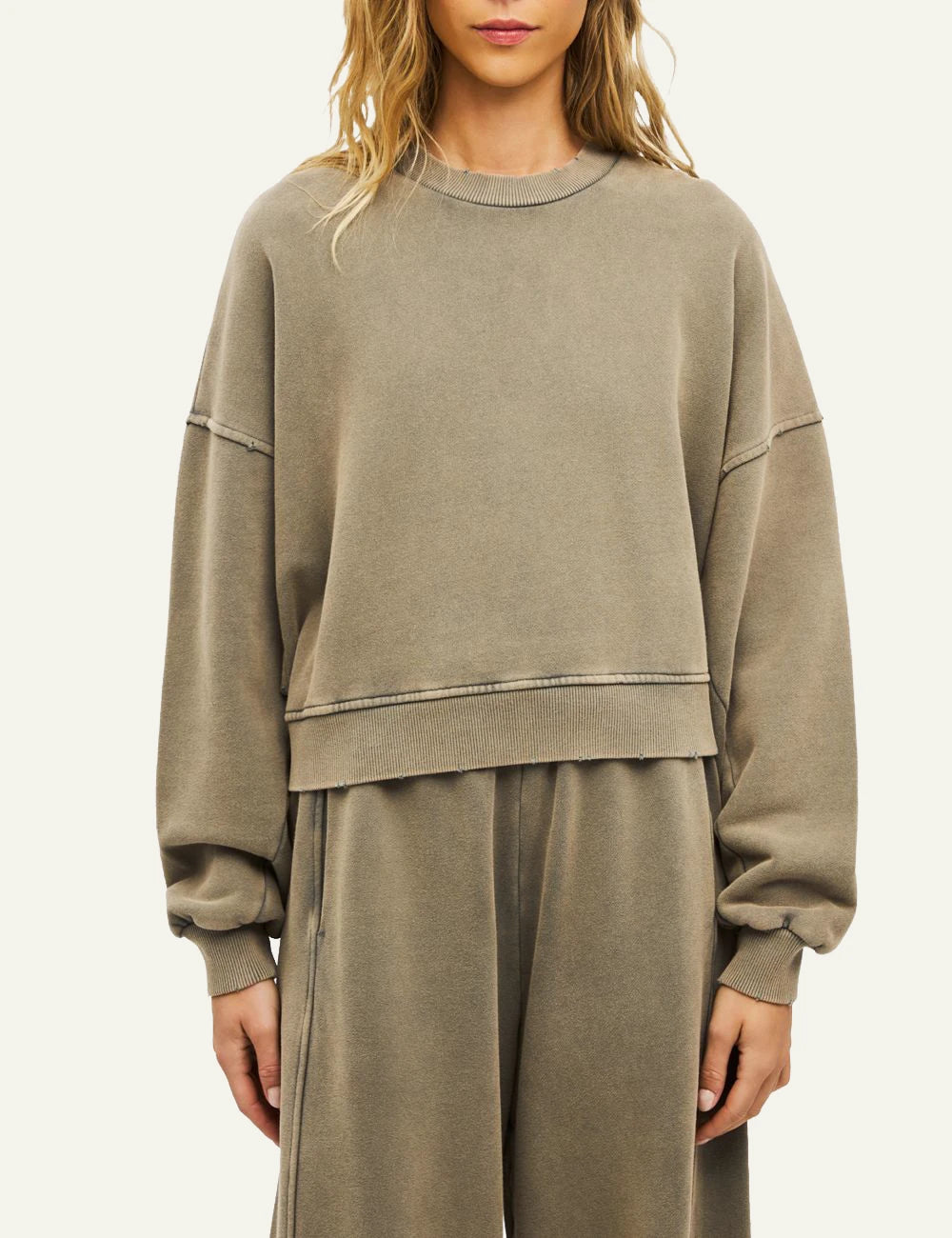 Women's Dirty Laundry faded beige oversized sweatshirt with distressed details