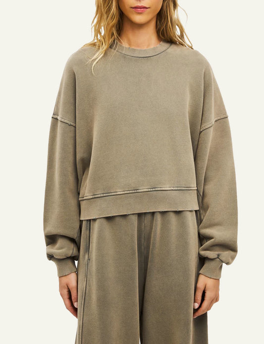 Women's Dirty Laundry faded beige oversized sweatshirt with distressed details