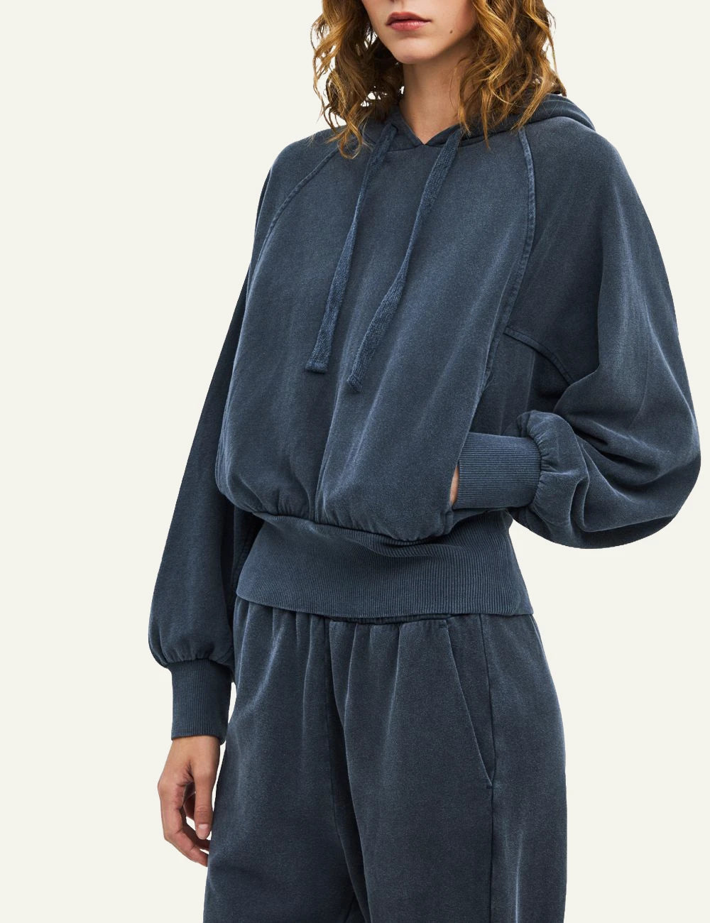 Women's Dirty Laundry faded blue cropped hoodie with drawstring hood side