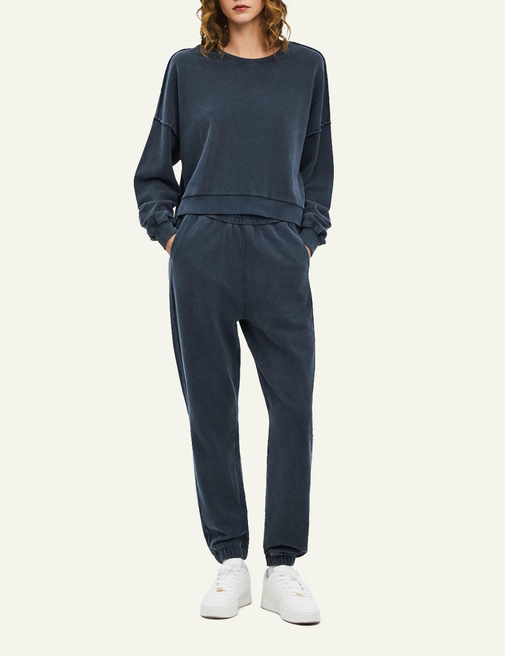 Women's Dirty Laundry faded blue oversized cotton sweatshirt with exposed seams full body