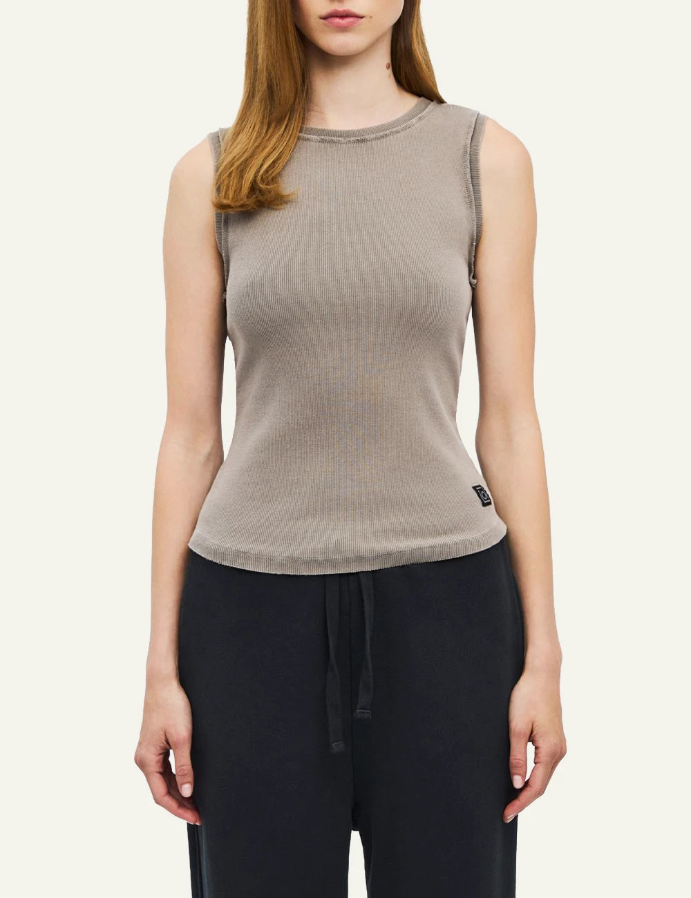Women's Dirty Laundry grey beige ribbed cotton slim fit tank top