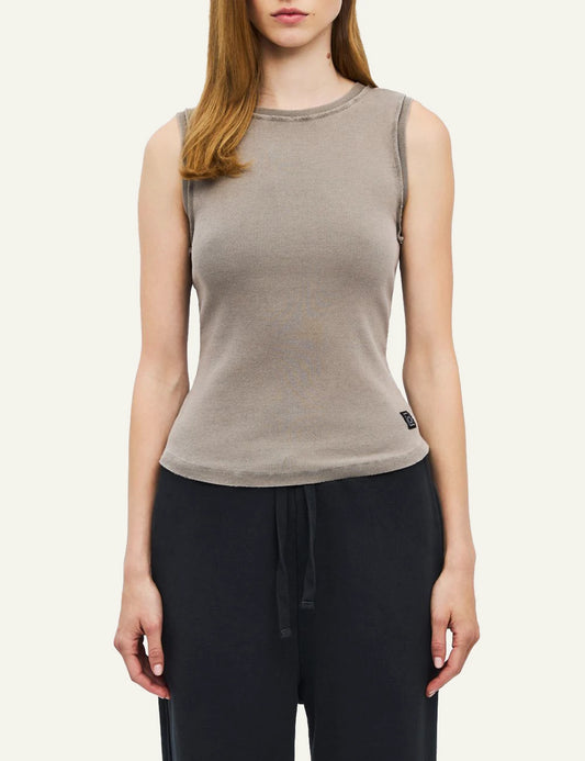 Women's Dirty Laundry grey beige ribbed cotton slim fit tank top