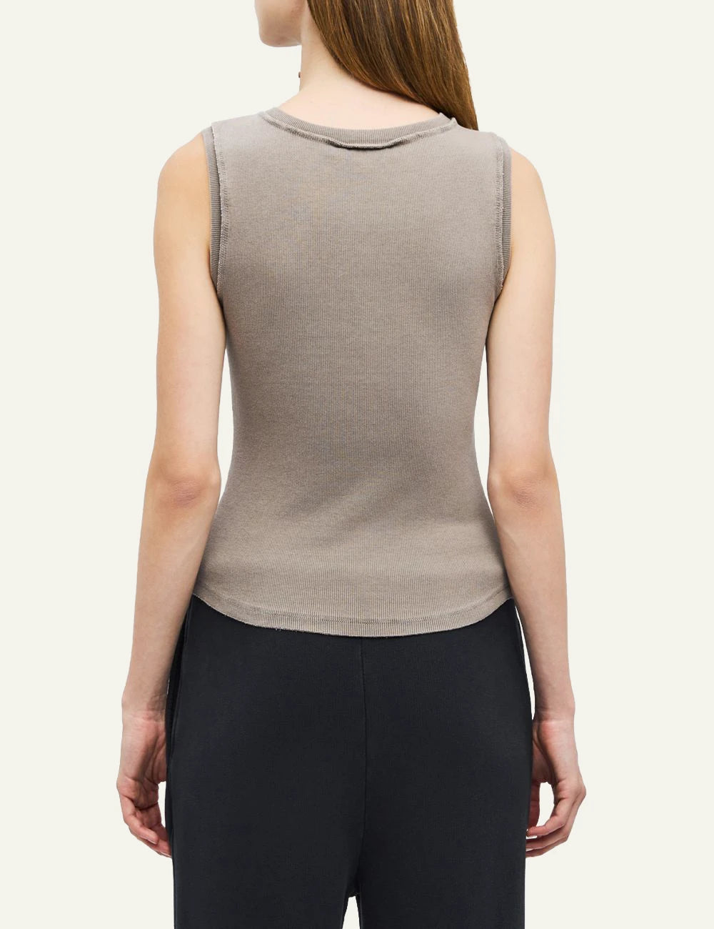 Women's Dirty Laundry grey beige ribbed cotton slim fit tank top back