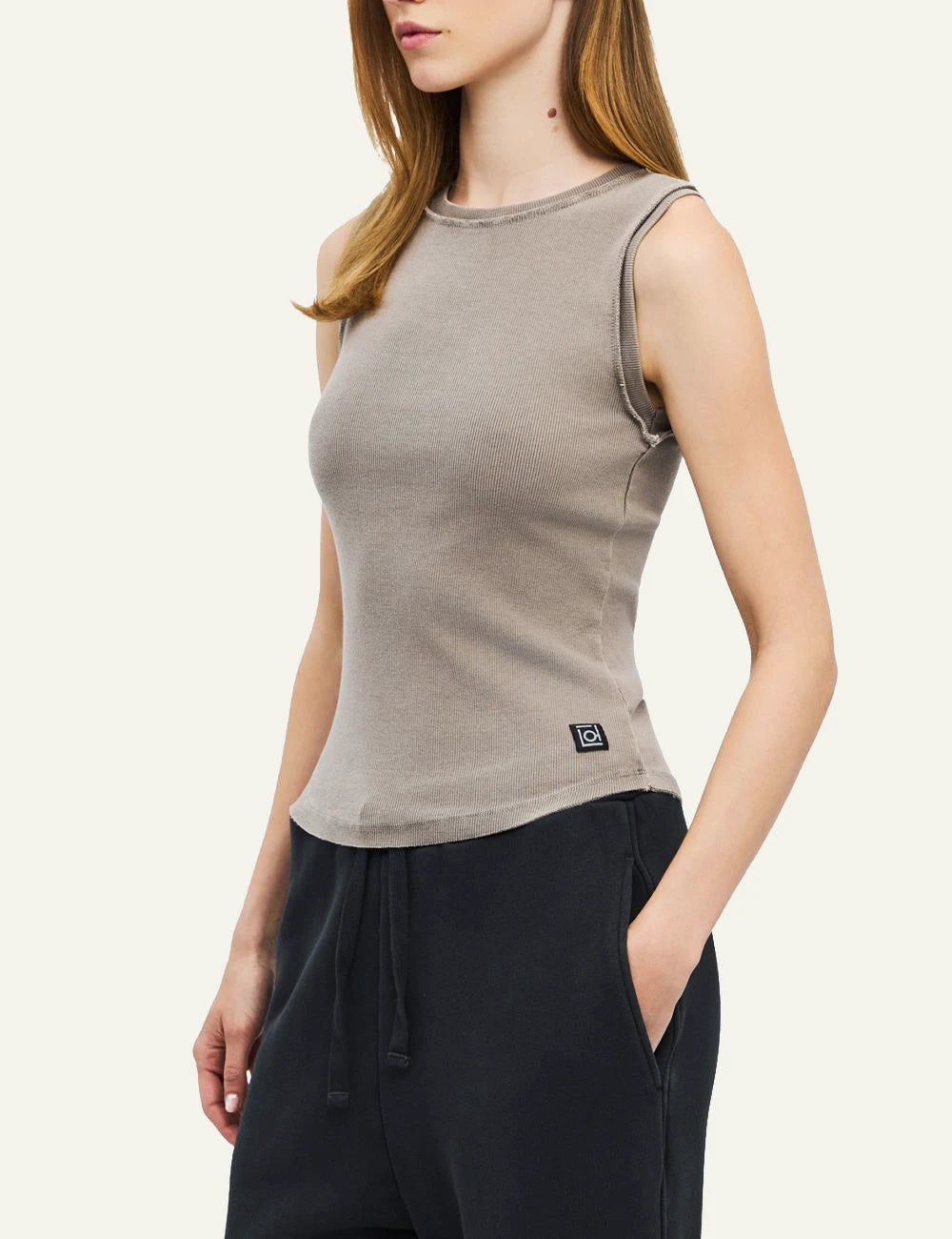Women's Dirty Laundry grey beige ribbed cotton slim fit tank top side