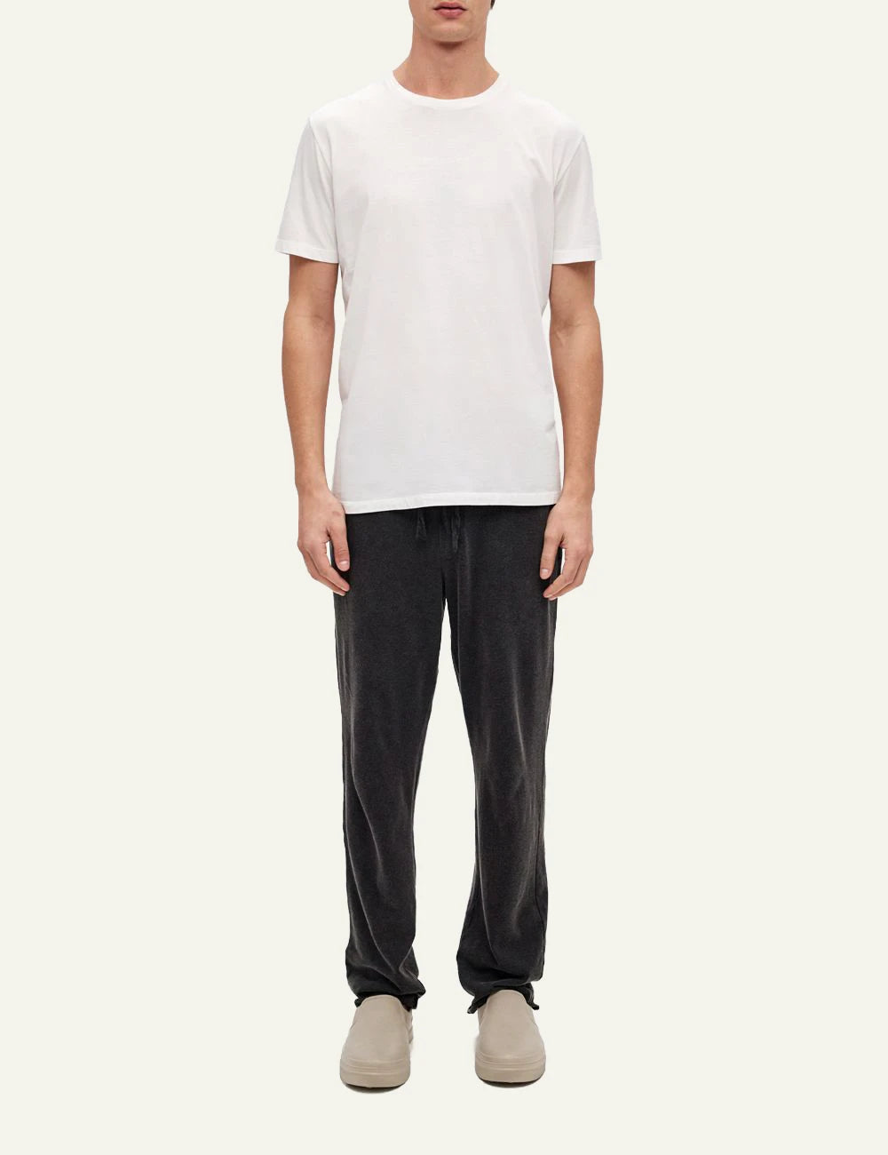Dirty Laundry anthracite cotton jogger pants with drawstring waist and raw hem front full body view