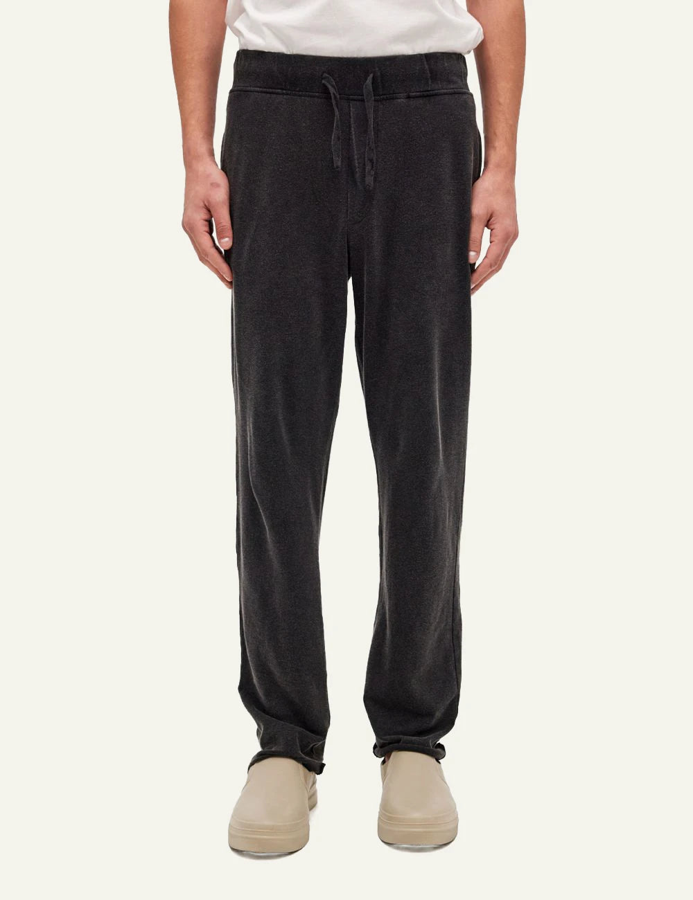 Dirty Laundry anthracite cotton jogger pants with drawstring waist and raw hem front model view