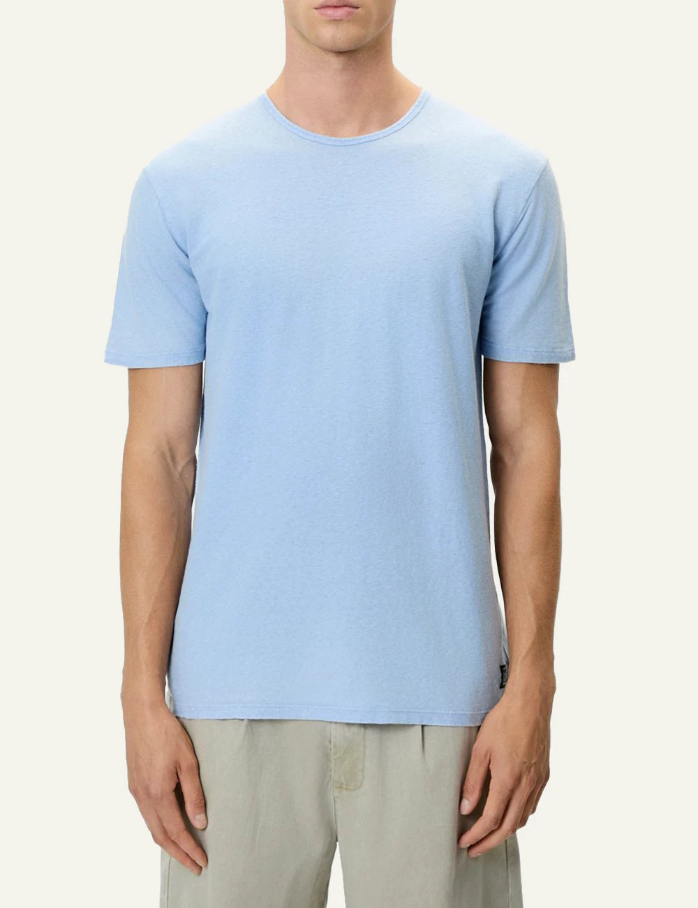 Dirty Laundry andriko sky blue linen blend t-shirt front view