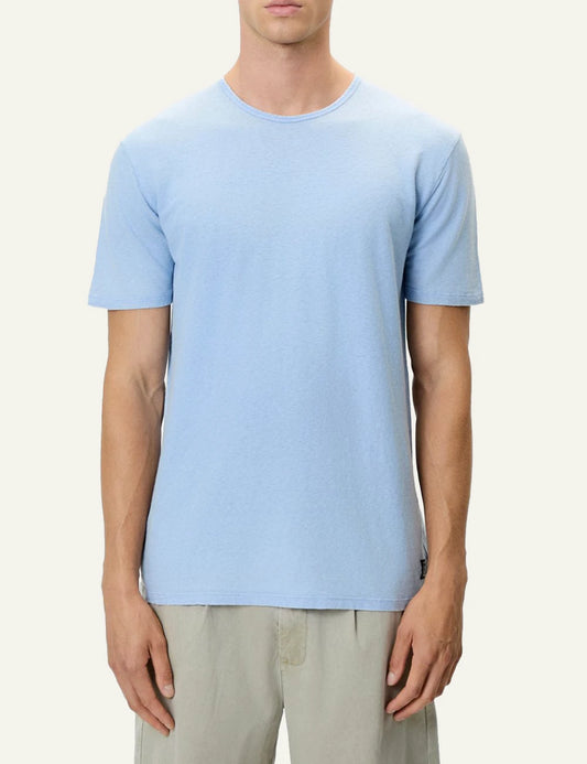 Dirty Laundry andriko sky blue linen blend t-shirt front view