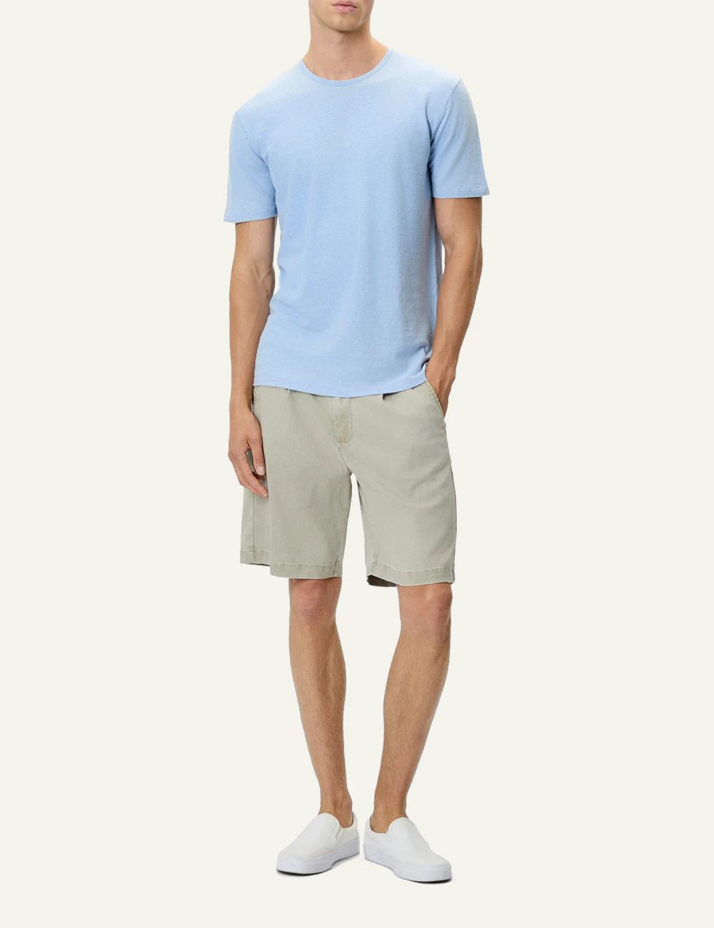 Dirty Laundry andriko sky blue linen blend t-shirt front full body view