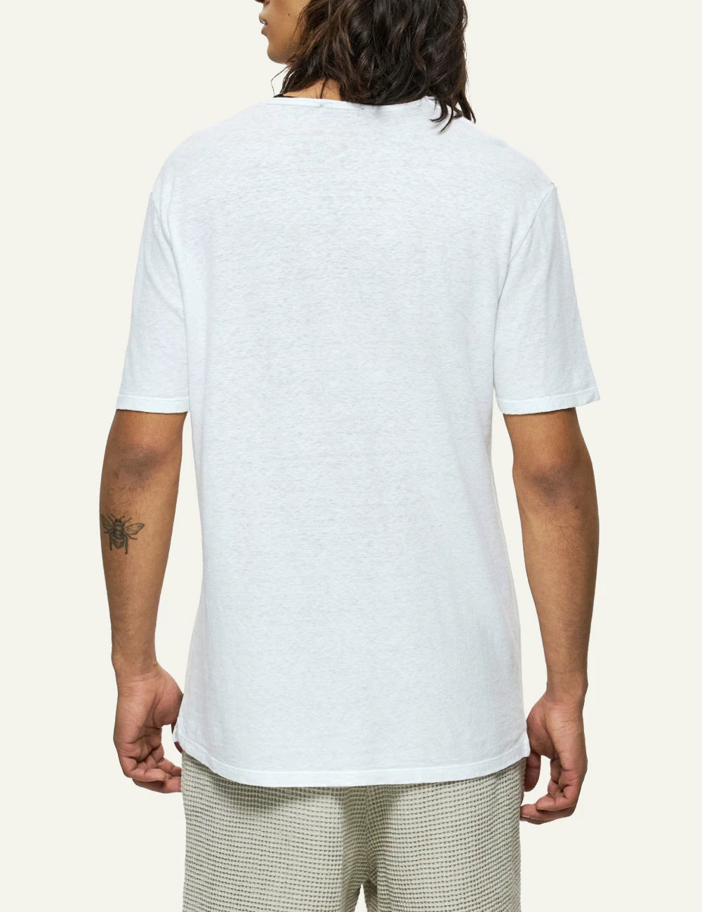 dirty laundry white linen blend tshirt back view