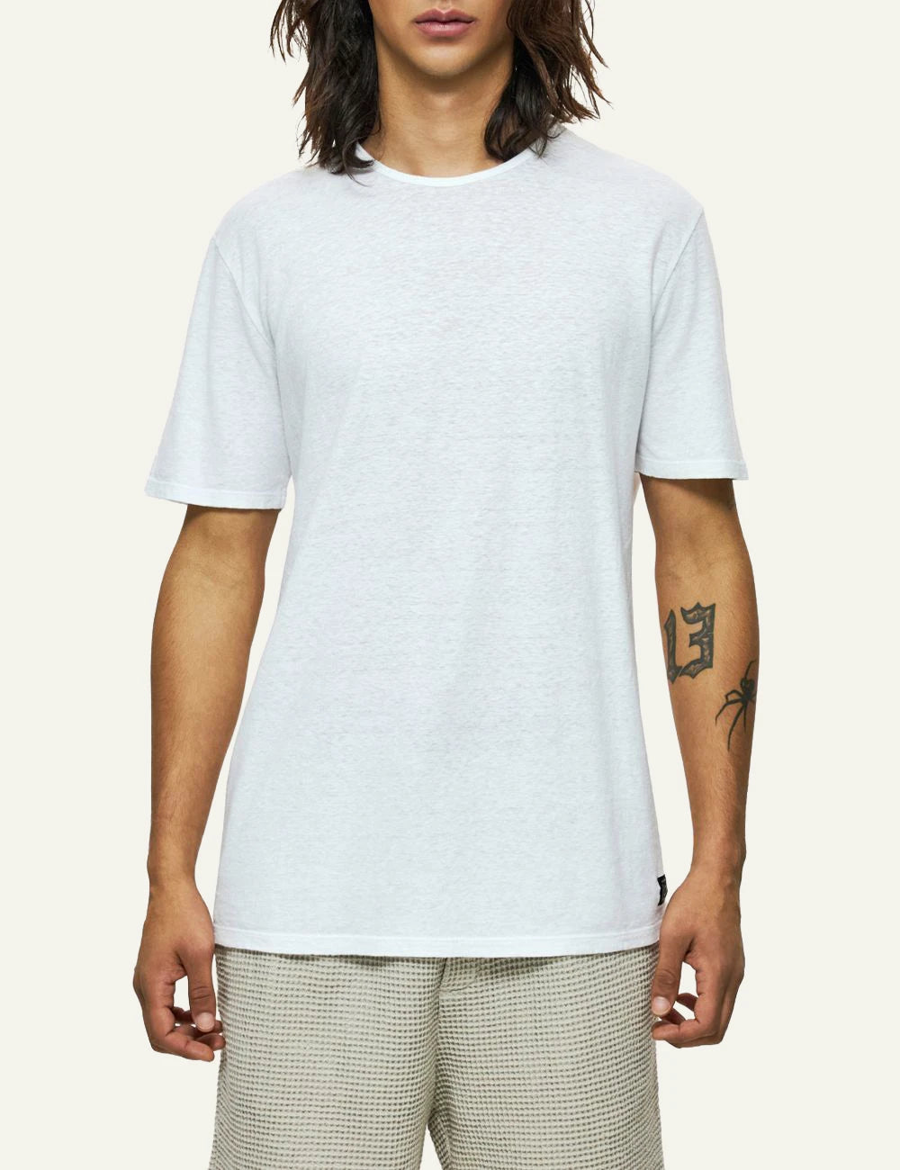 dirty laundry white linen blend tshirt front view