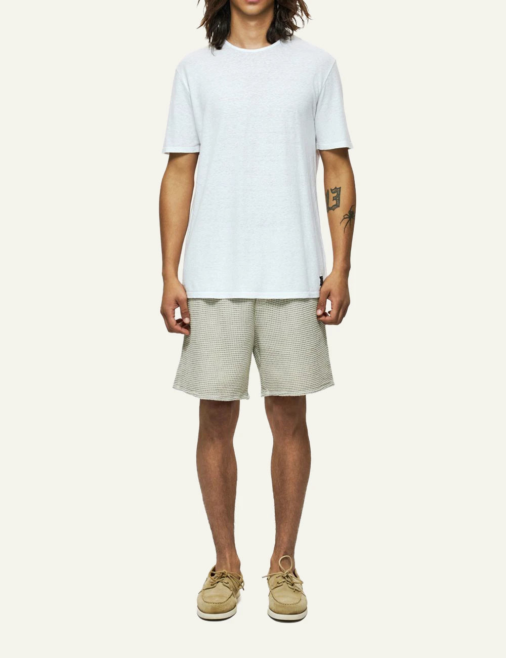 dirty laundry white linen blend tshirt front full body view