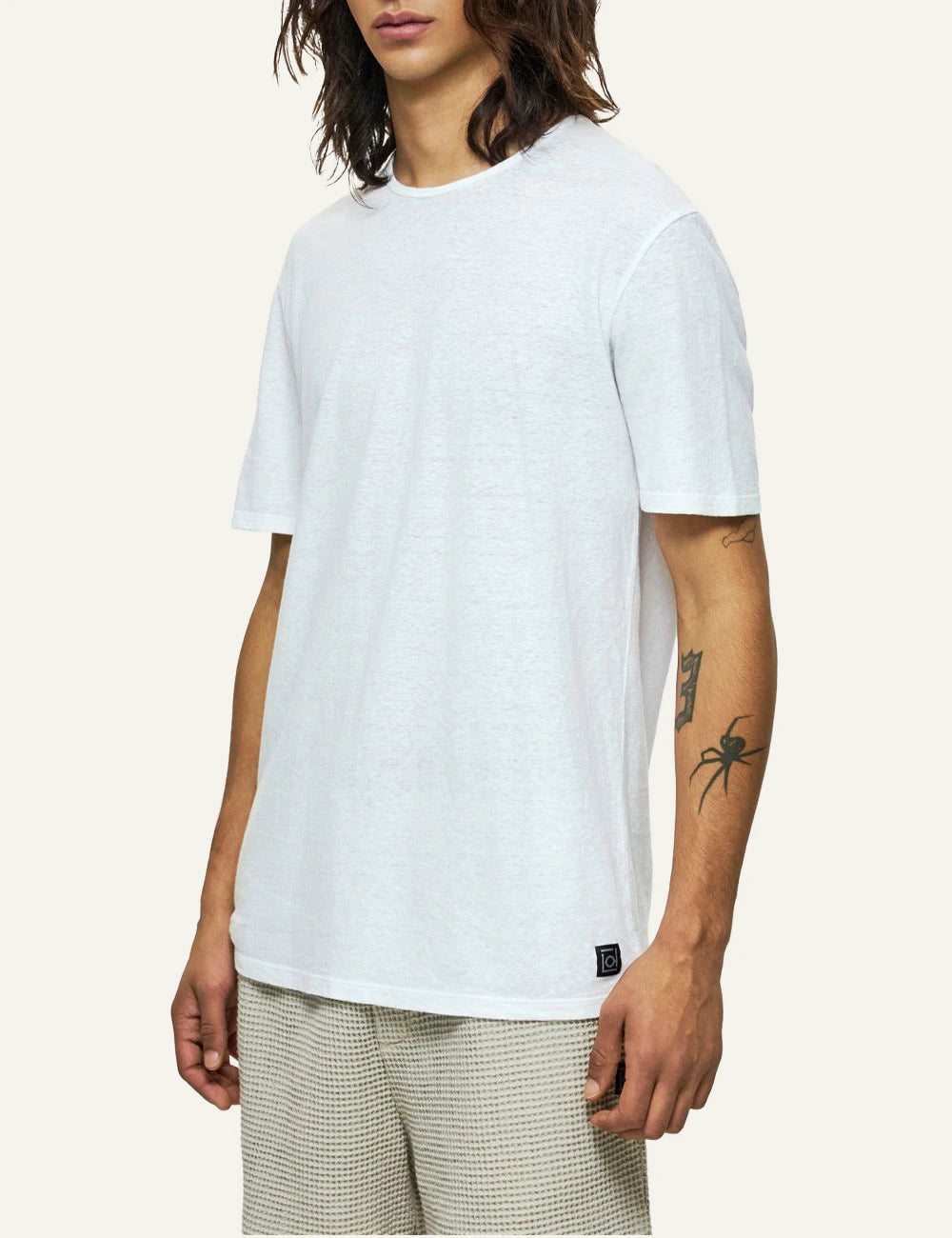 dirty laundry white linen blend tshirt side view