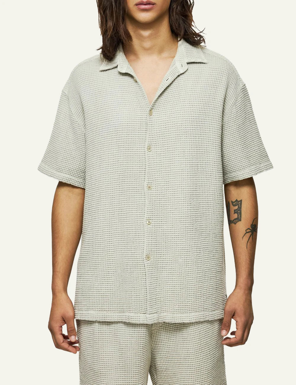 Dirty Laundry andriko ecru waffle shirt front view