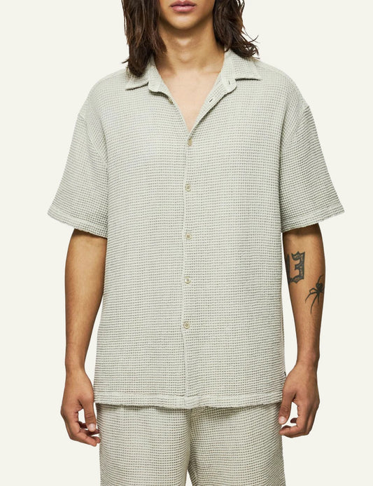 Dirty Laundry andriko ecru waffle shirt front view
