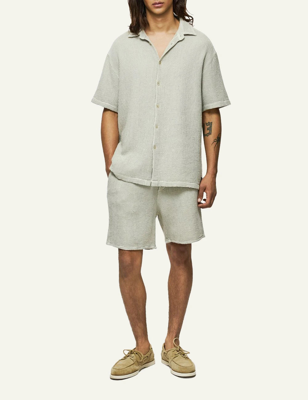 Dirty Laundry andriko ecru waffle shirt front full body view