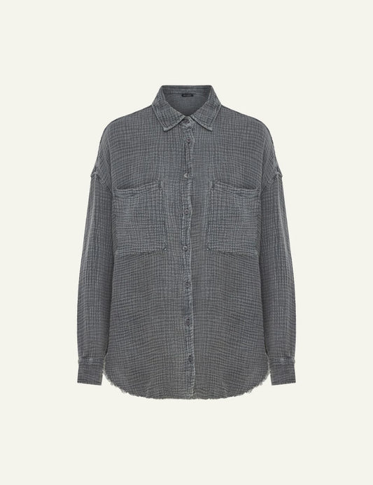 Dirty Laundry anthracite textured shirt with double pockets and relaxed fit front view