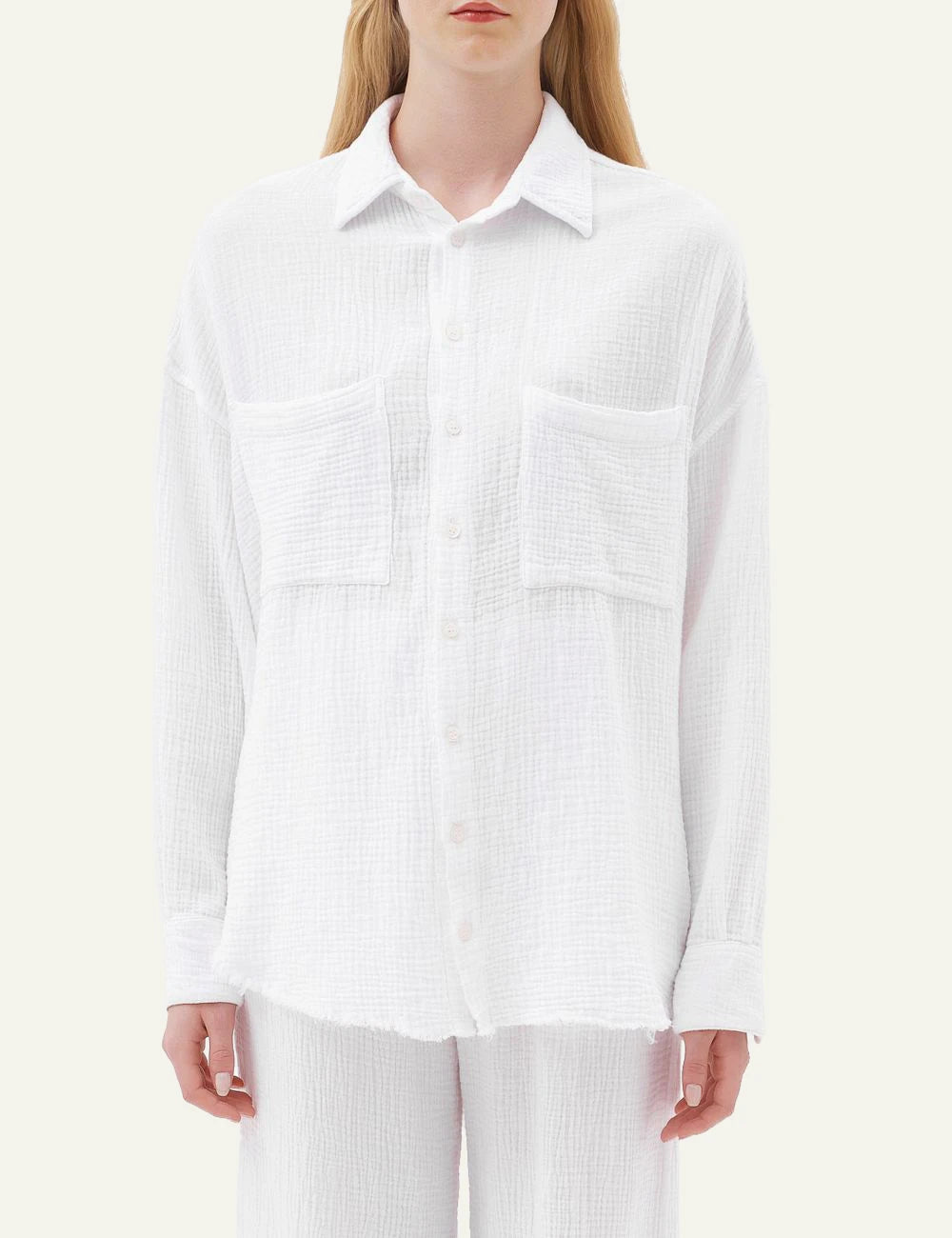 Dirty Laundry lefko relaxed shirt with double pockets and textured fabric front view