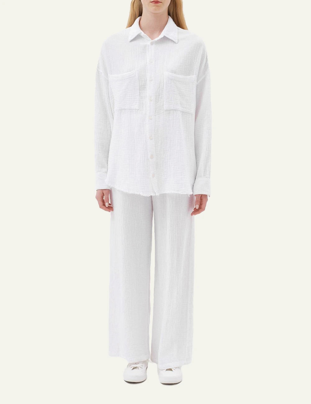Dirty Laundry lefko relaxed shirt with double pockets and textured fabric front  full body view