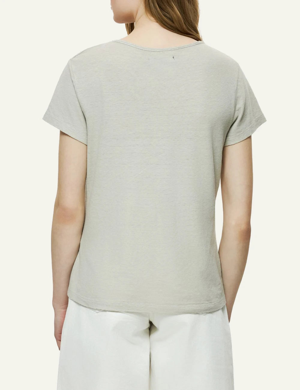 Dirty Laundry gynaikeio beige V-neck linen blend T-shirt back view