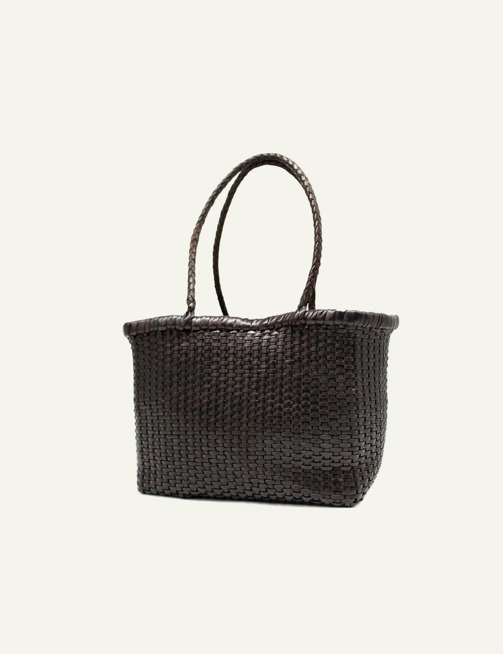 Dragon Diffusion B Weave Small dark brown woven leather basket bag front view