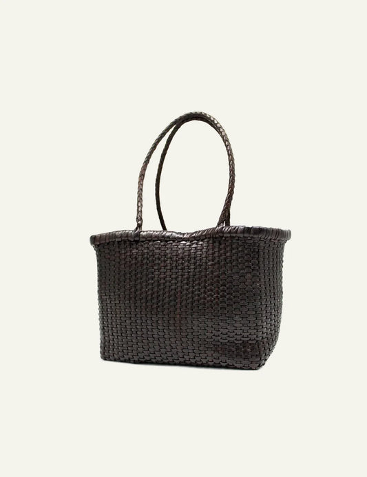 Dragon Diffusion B Weave Small dark brown woven leather basket bag front view