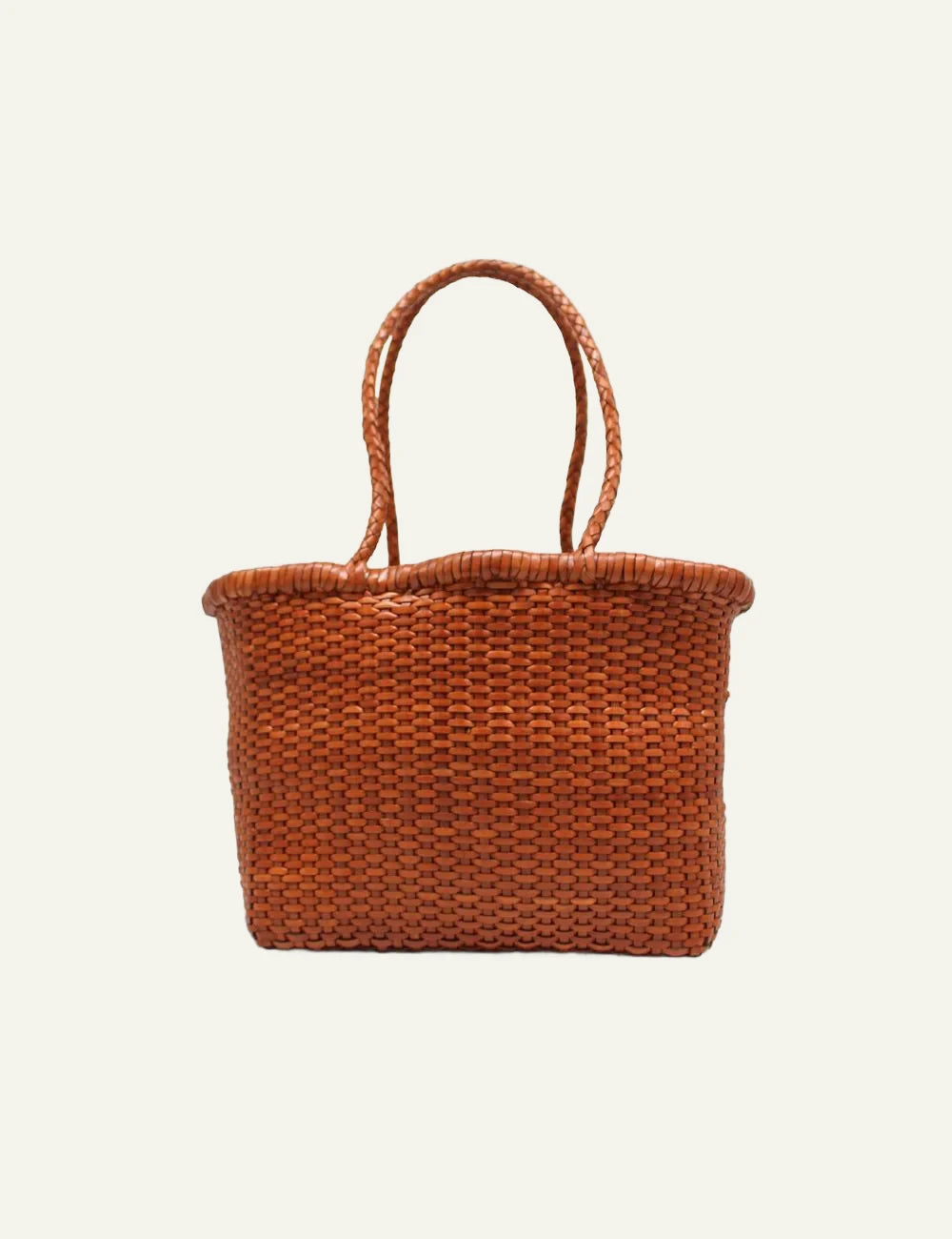 Dragon Diffusion B Weave Small tan woven leather basket bag front view