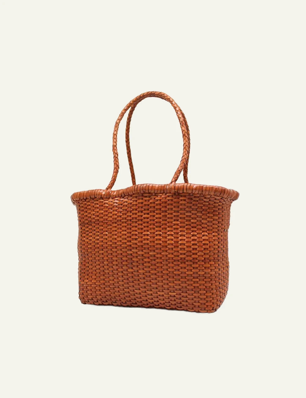 Dragon Diffusion B Weave Small tan woven leather basket bag side view