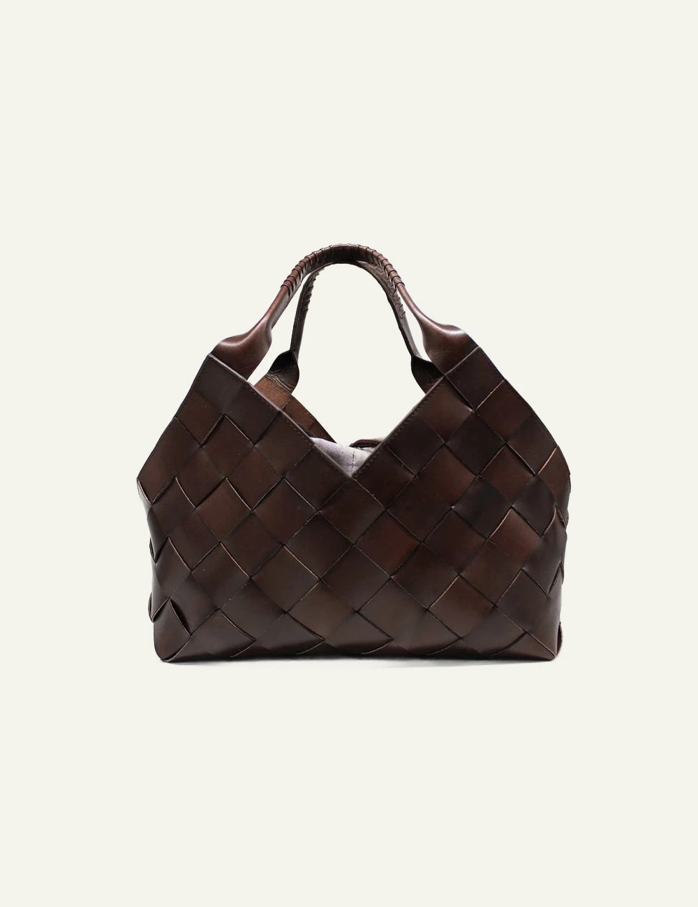 Dragon Diffusion Castello woven leather shoulder tote in dark brown front view
