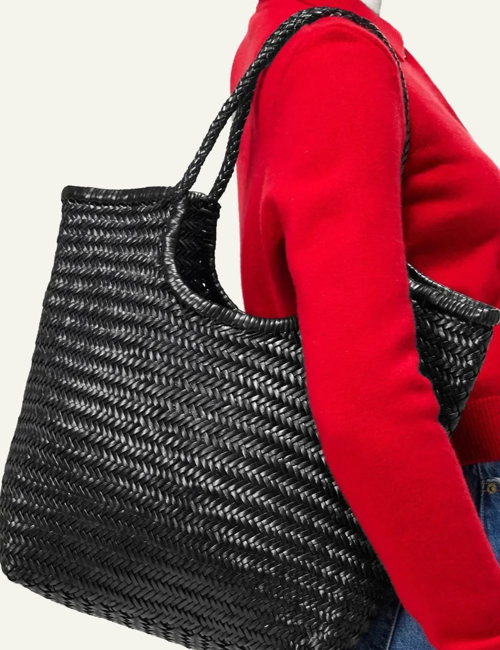 Dragon Diffusion NS Diagonal Triple Jump silver woven leather shoulder bag front detail view