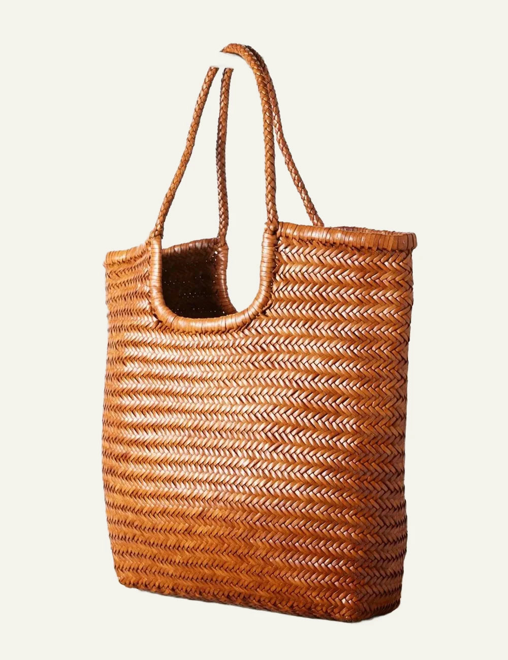 Dragon Diffusion NS Diagonal Triple Jump tan woven leather shoulder bag side view