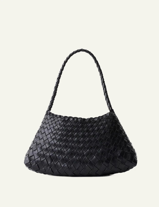 Dragon Diffusion Rosanna black woven leather baguette bag front view