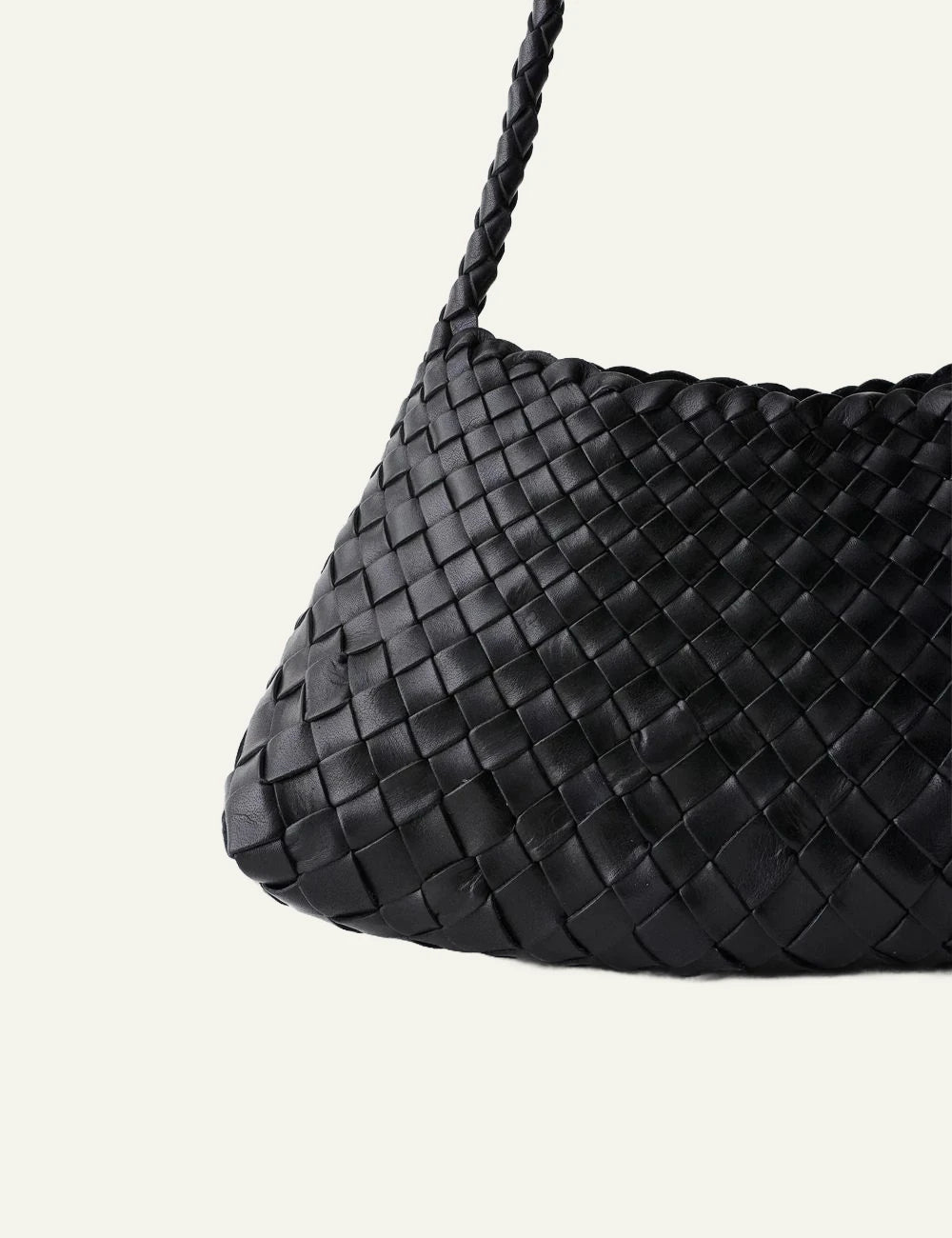 Dragon Diffusion Rosanna black woven leather baguette bag close up details