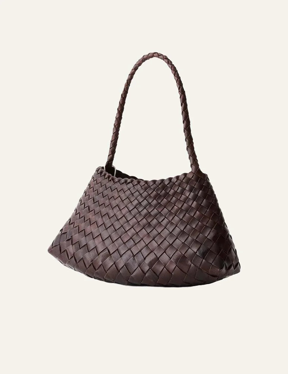 Dragon Diffusion women Rosanna dark brown handwoven buffalo leather baguette shoulder bag side view