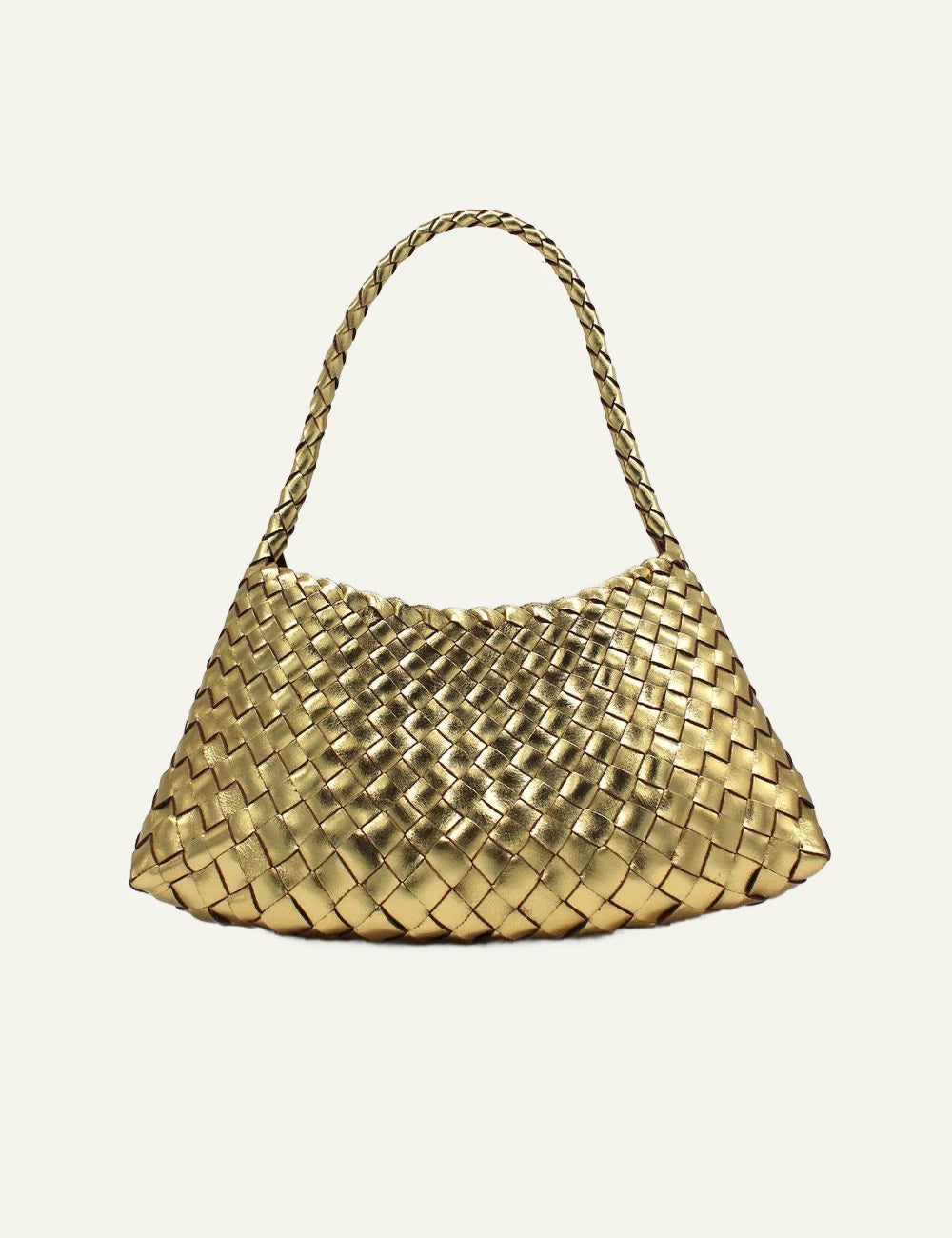 Dragon Diffusion Rosanna gold woven leather baguette bag front view