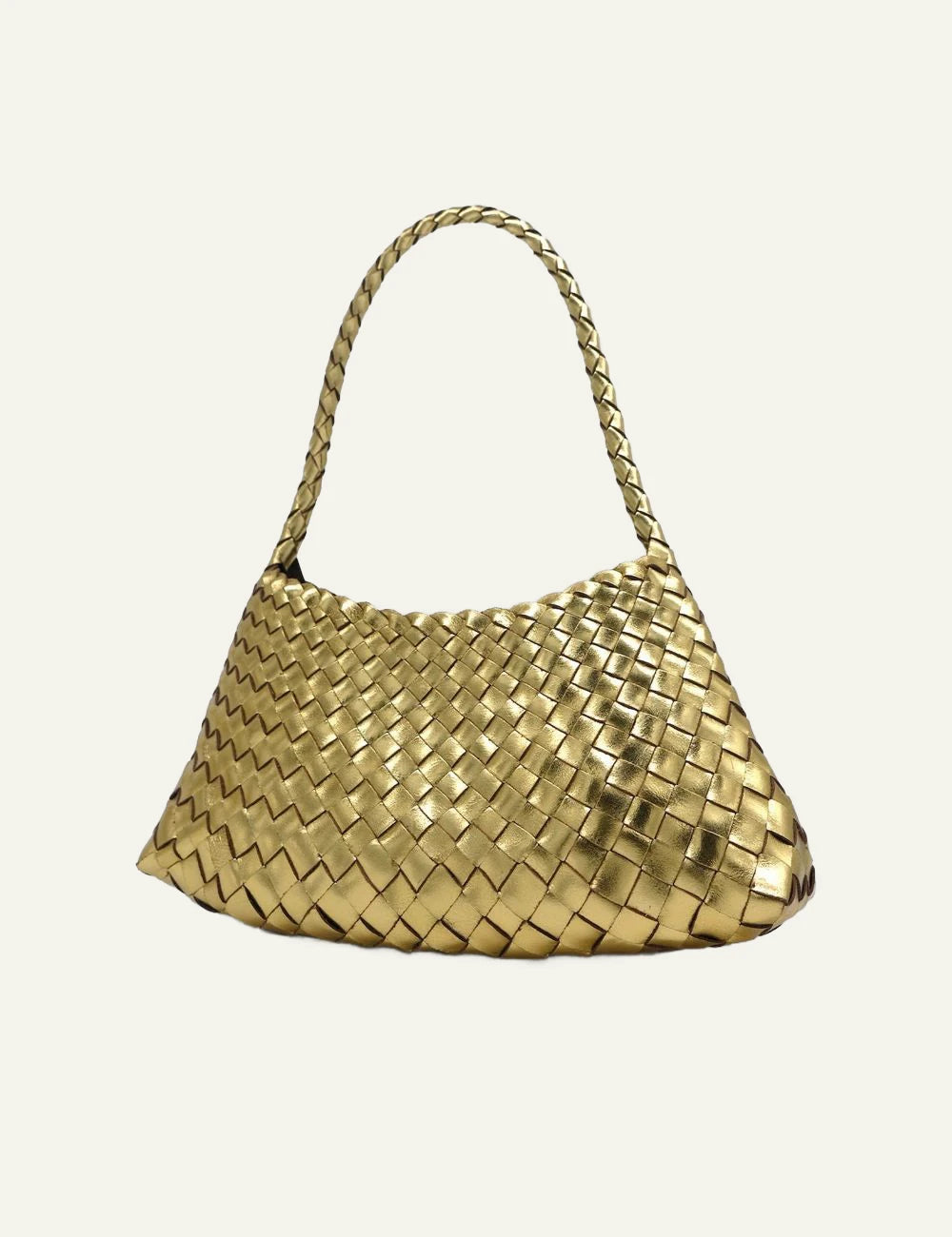 Dragon Diffusion Rosanna gold woven leather baguette bag side view