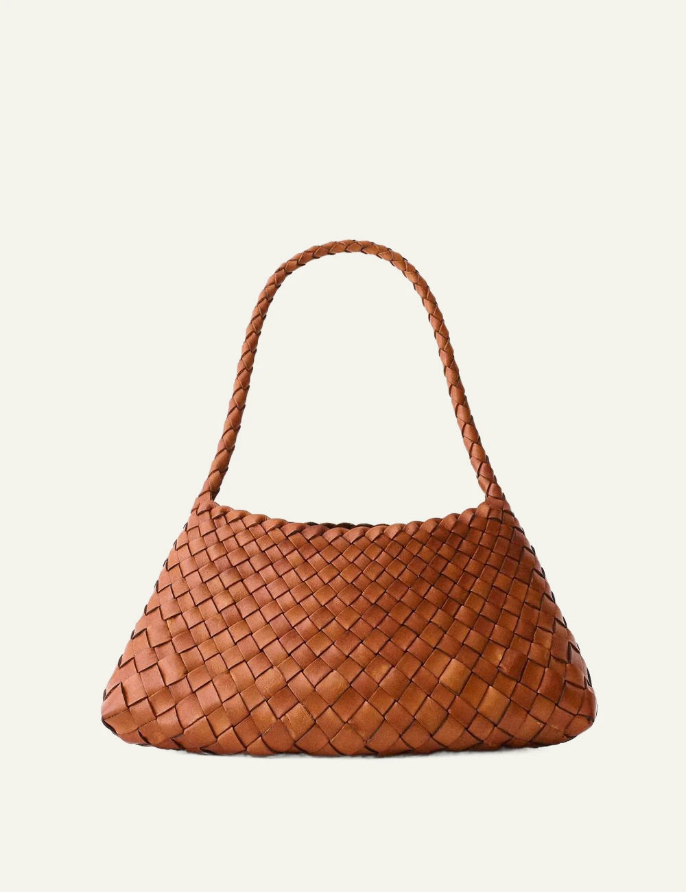Dragon Diffusion Rosanna tan woven leather baguette bag front view