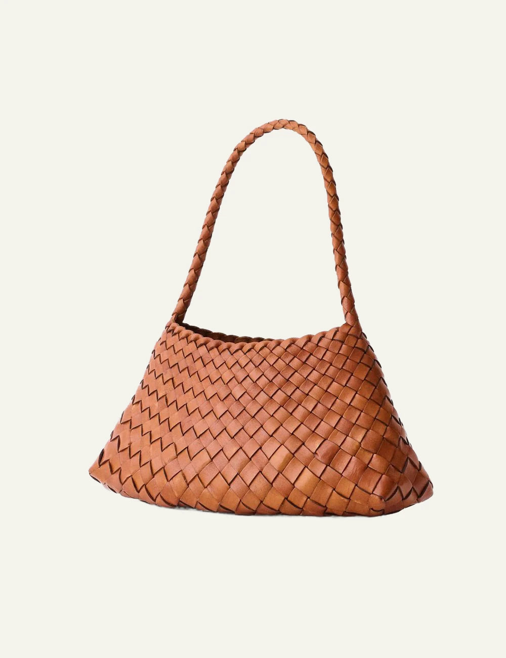 Dragon Diffusion Rosanna tan woven leather baguette bag side view