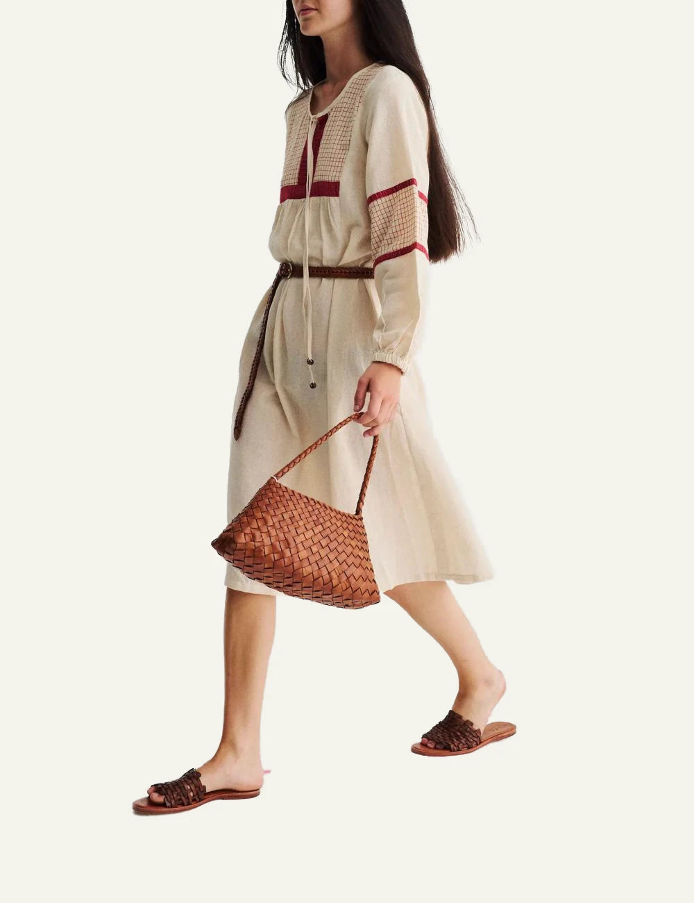 Dragon Diffusion Rosanna tan woven leather baguette bagon model