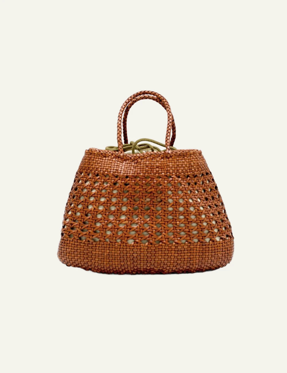 Dragon Diffusion Santa Cano woven leather handbag in tan front view