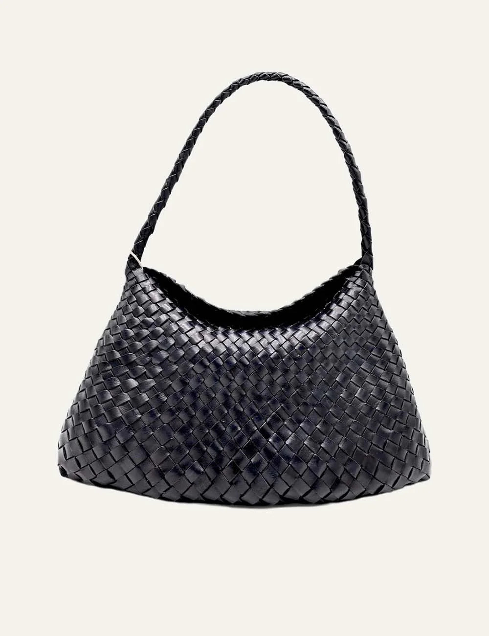 Dragon Diffusion women Santa Maria black handwoven buffalo calf leather shoulder bag front view
