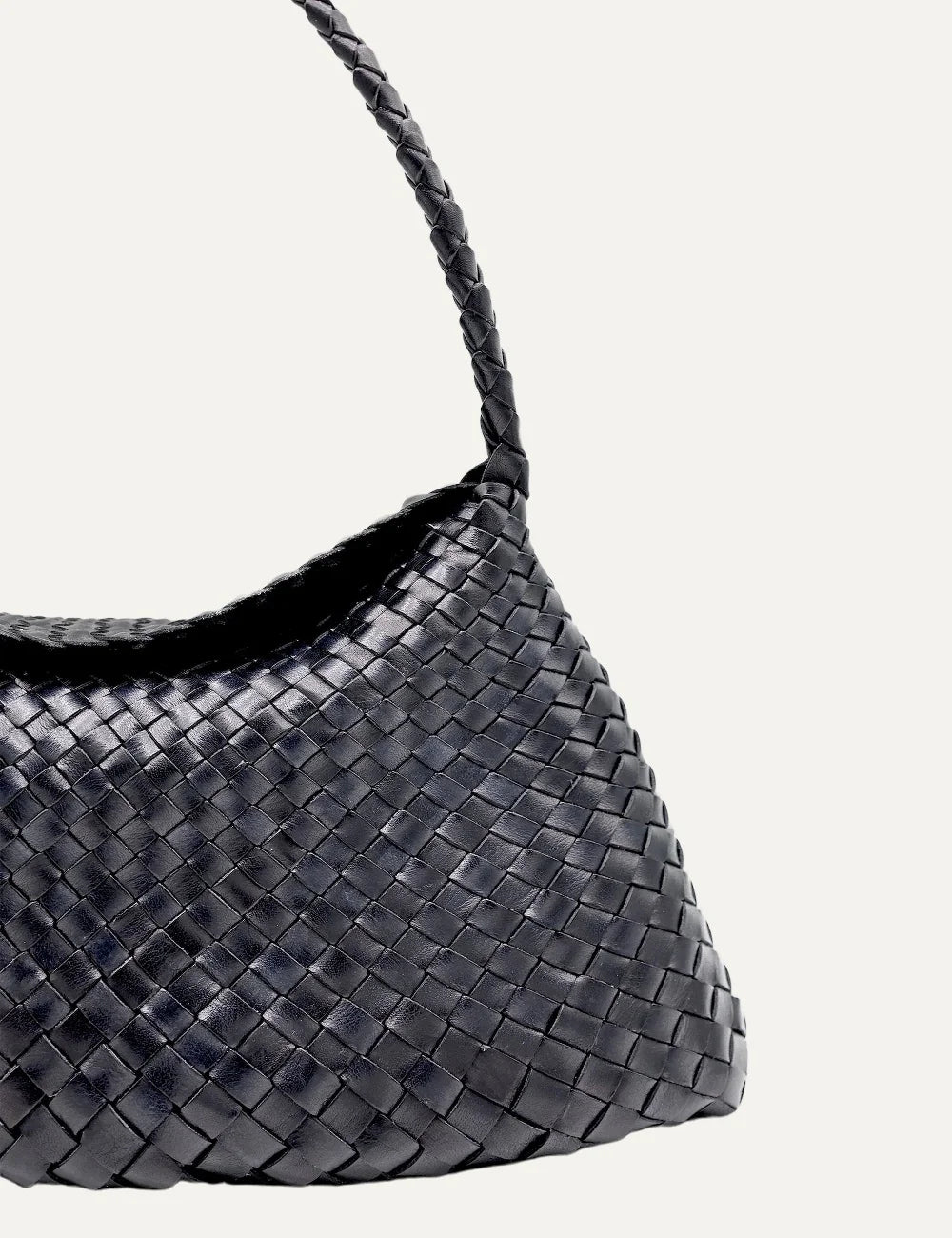 Dragon Diffusion women Santa Maria black handwoven buffalo calf leather shoulder bag half close up view