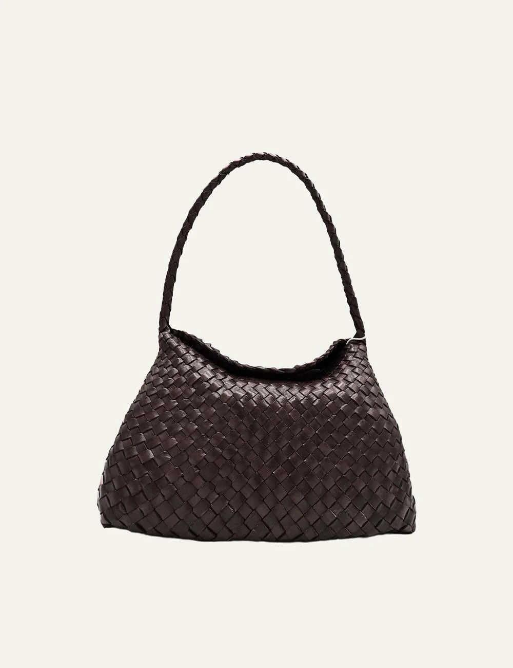 Dragon Diffusion women Santa Maria dark brown handwoven buffalo calf leather shoulder bag front view