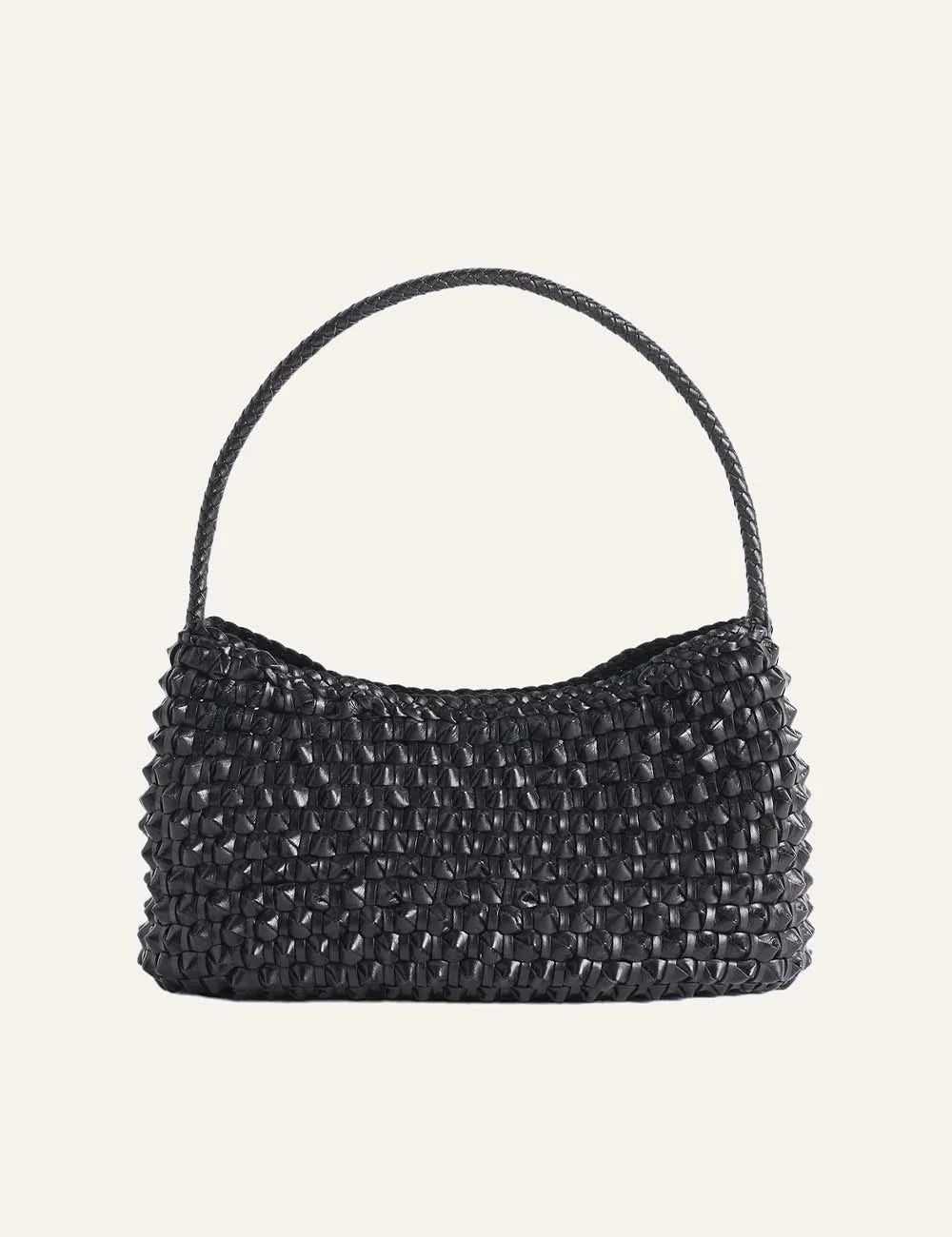 Dragon Diffusion women Basil Cactus black handwoven buffalo leather shoulder bag front view