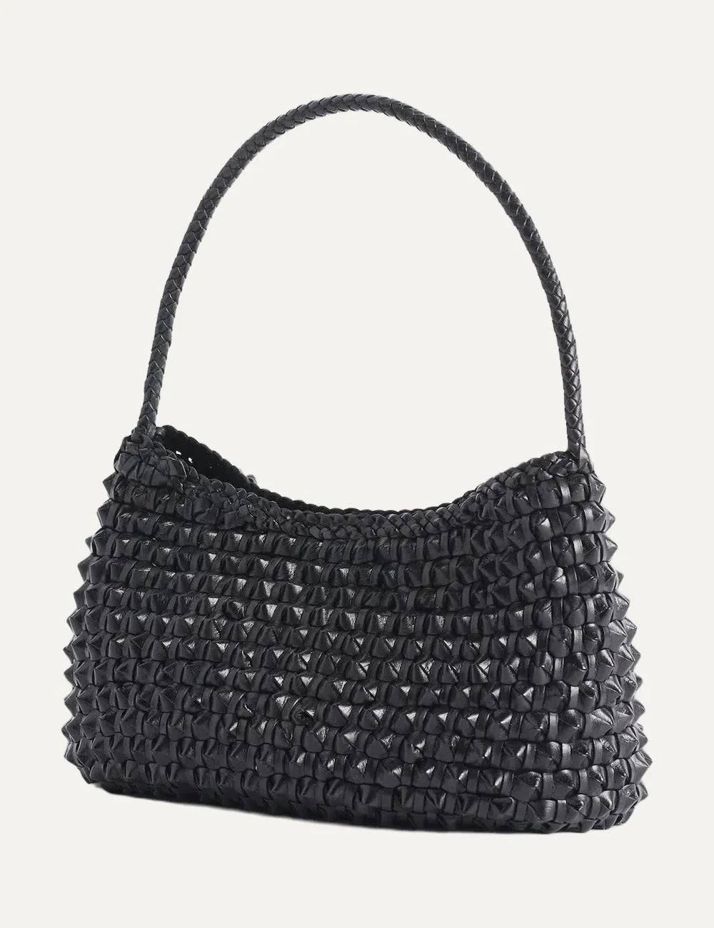 Dragon Diffusion women Basil Cactus black handwoven buffalo leather shoulder bag side view