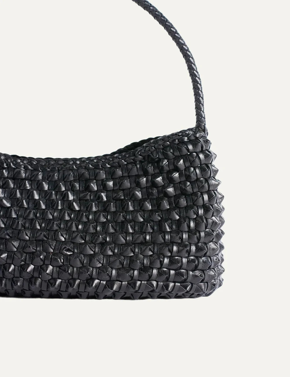 Dragon Diffusion women Basil Cactus black handwoven buffalo leather shoulder bag half close up view