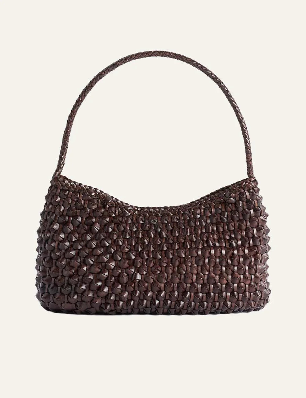 Dragon Diffusion women Basil Cactus dark brown handwoven buffalo leather shoulder bag front view