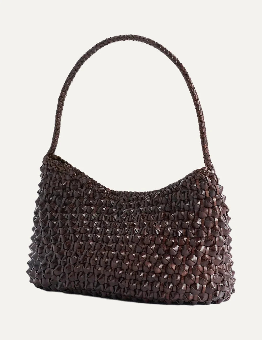 Dragon Diffusion women Basil Cactus dark brown handwoven buffalo leather shoulder bag side view