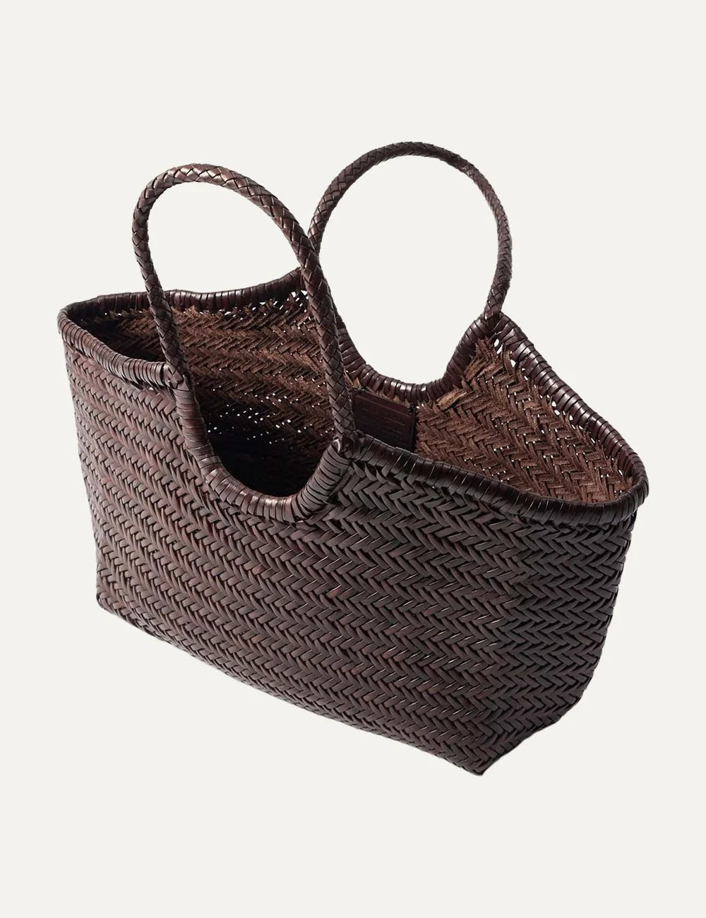 Dragon Diffusion women Nantucket Optical dark brown handwoven buffalo calf leather shoulder bag sode open view