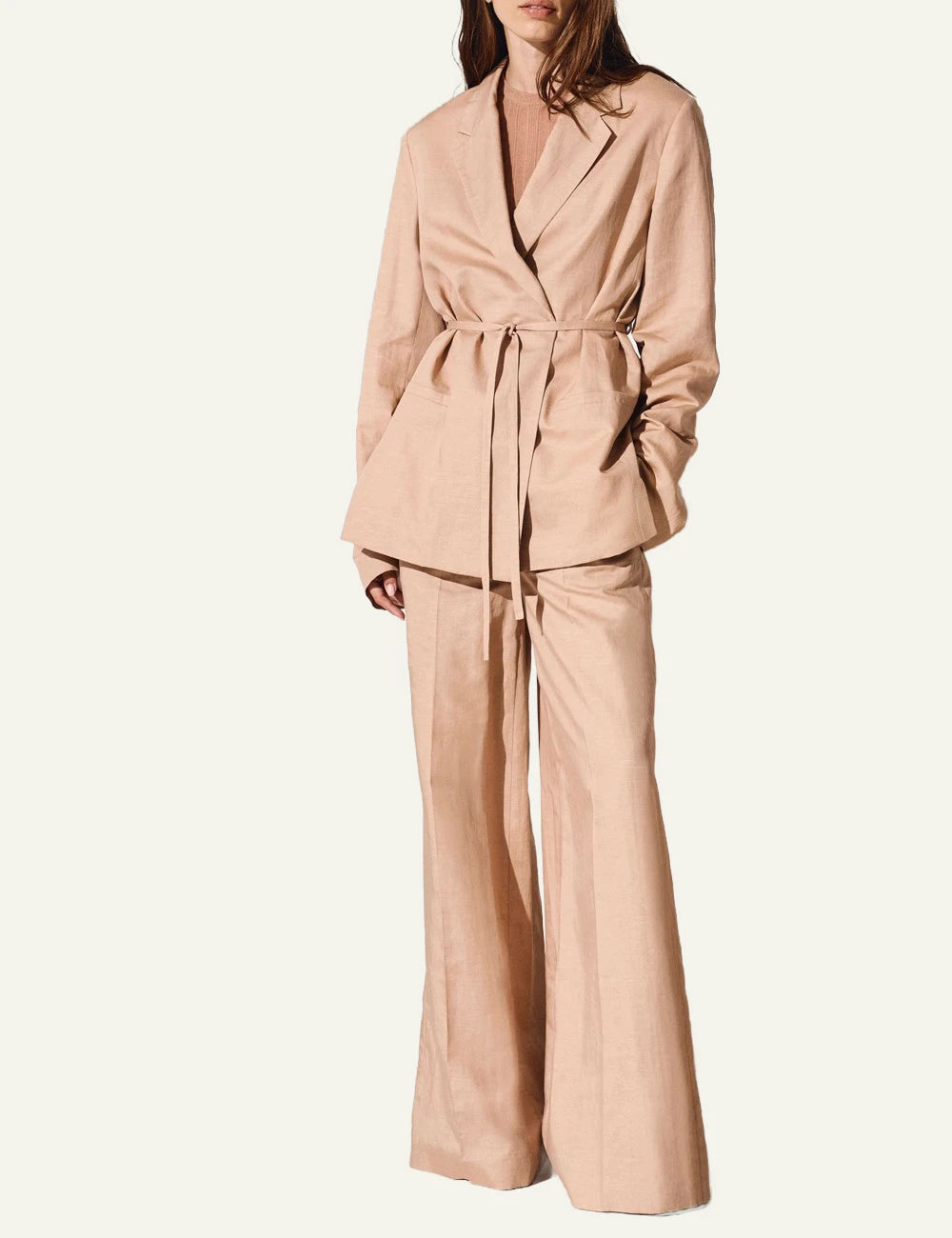 Drykorn Aquite trousers beige wide leg Marlene mid waist front full body view